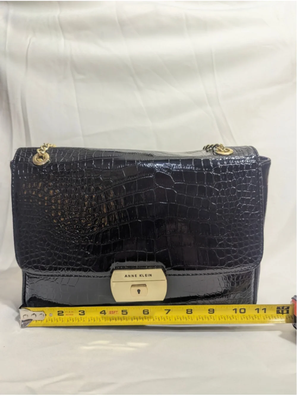 Anne Klein Black Croco Luxe II Shoulder Bag Gold